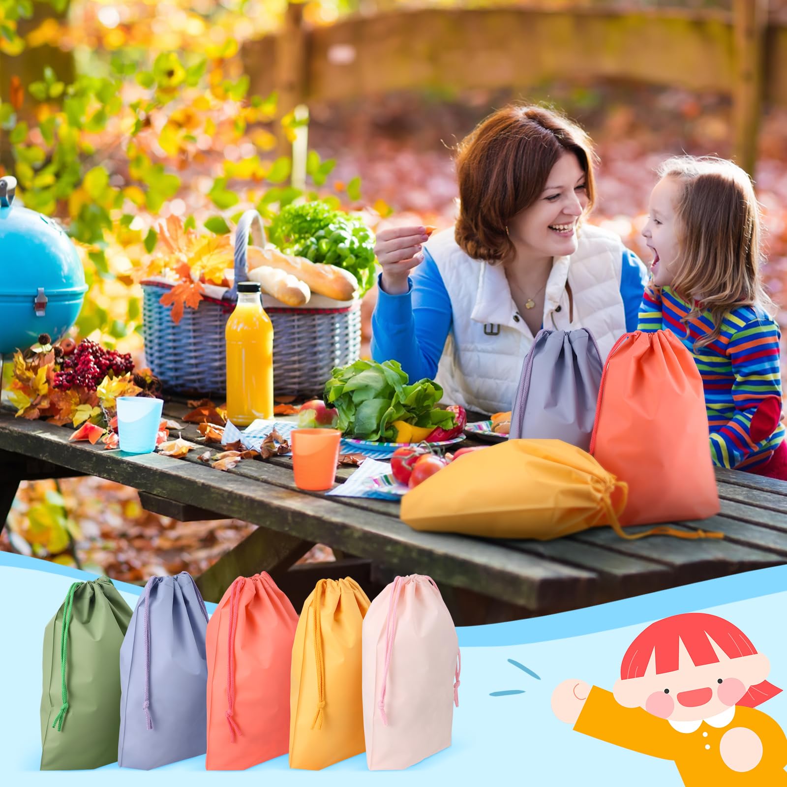 Locmeo 50 Stück Partygeschenktüten mit Kordelzug, Cello-Geschenktüten, sortierte Farben, Plastiktüten für Kinder, wiederverwendbare Geschenktüten für Geschenke
