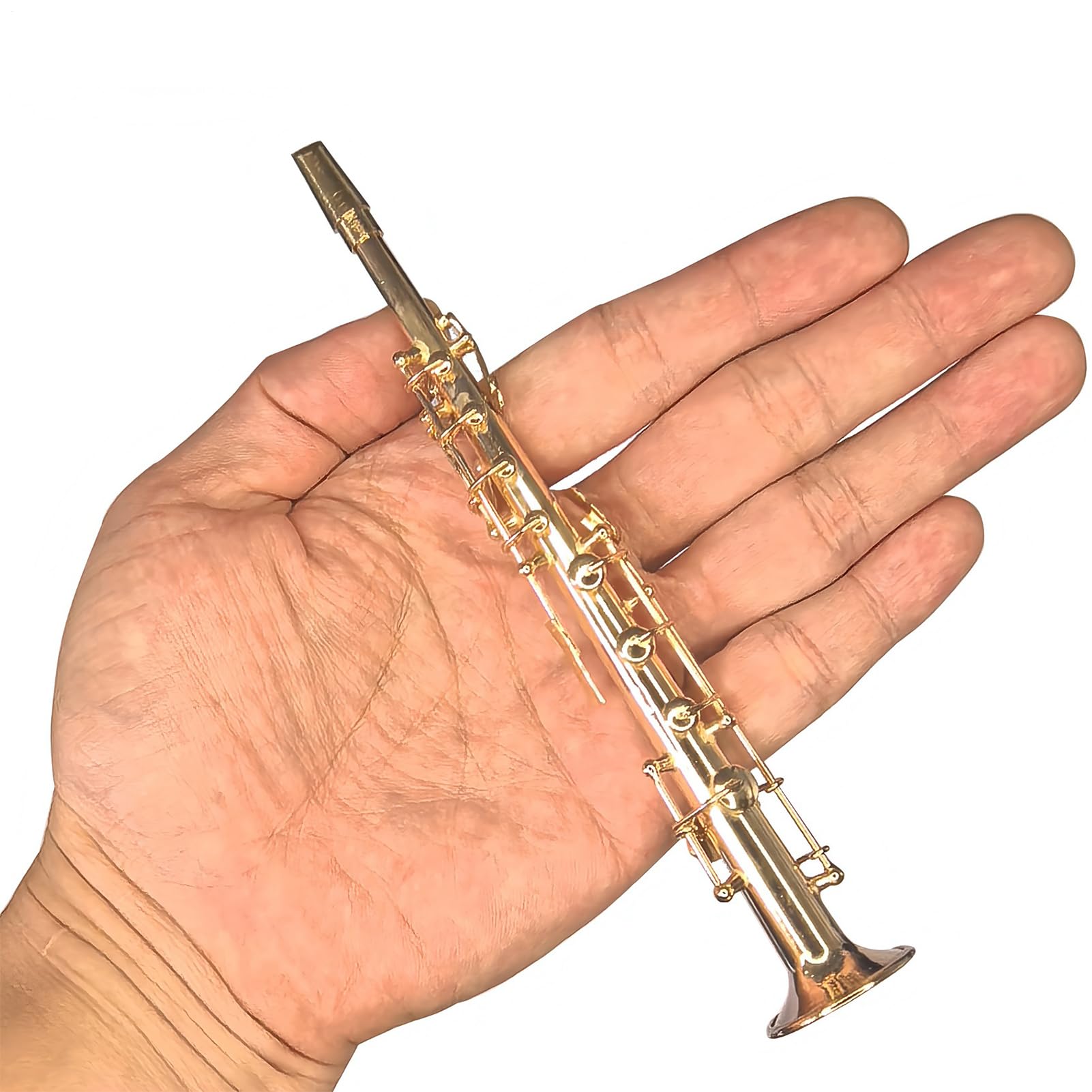 Modello di sassofono - strumento musicale in | Mini ornamento placcato oro | Sax soprano da collezione, decorazione per la casa, regalo per gli amanti della musica, espositore da scrivania