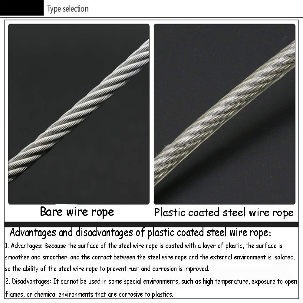 Cavo in acciaio inox 304 rivestito in vinile trasparente, 7 x 19, lunghezza struttura: 10 m, intrecciato, antiruggine, diametro 8 mm