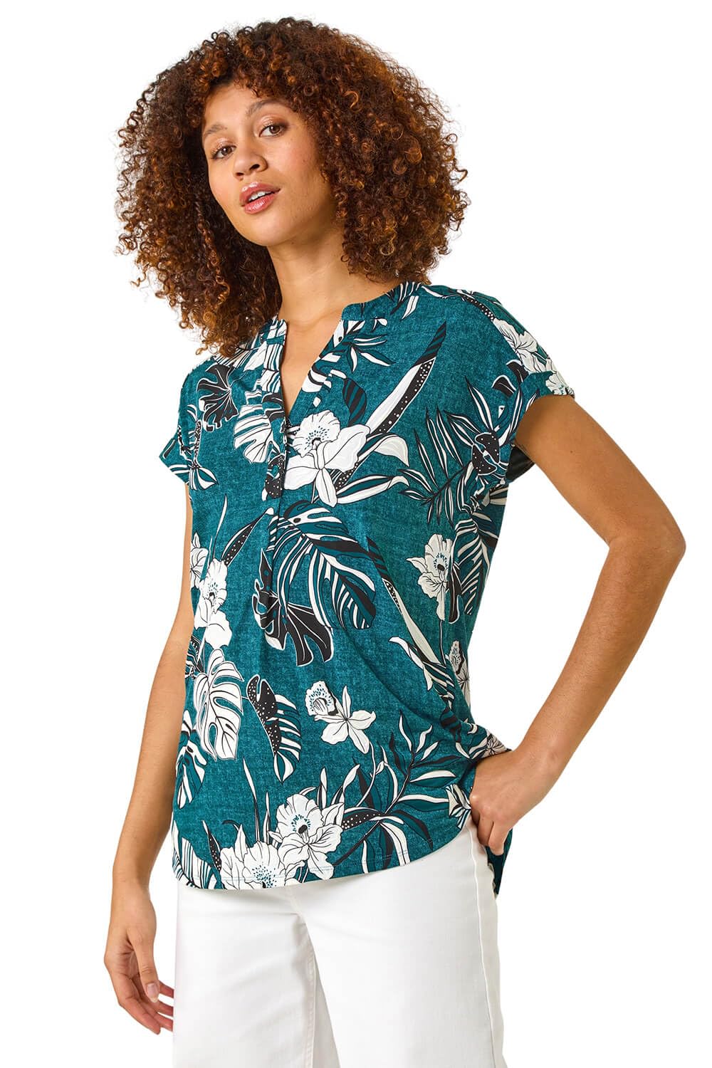 Roman Originals Women's Teal Short Sleeve Shirt For Uk - Tunic Top Summer Blouse Casual Smat T-Shirt Spring Work Cocktail Party Going Out Special Occassion Holiday V-Neck - Size 10
