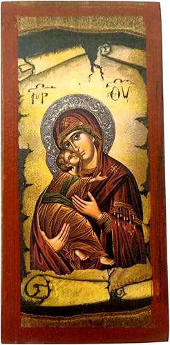 Miniatura 1 de Icono ortodoxo griego de madera hecho a mano del monte Athos de la Virgen María y JesúsMp15