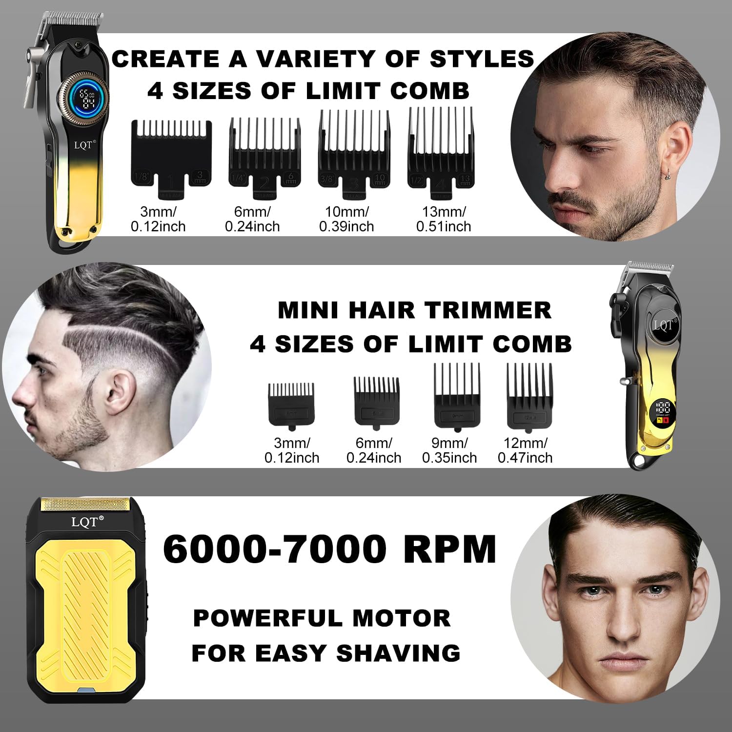 LQT clipper and trimmer with various limit comb sizes