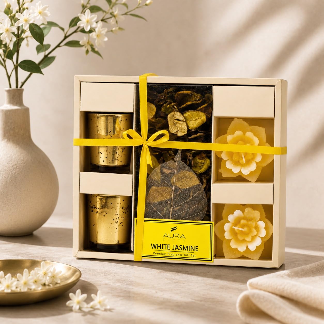 AuraDecor Candle Gift Set || Candle Holder || Floating Candle || Potpourri || Corporate Gift || Gift Set || Tealight Candles|| Aromatherapy || Aroma Set (Jasmine)-image-10