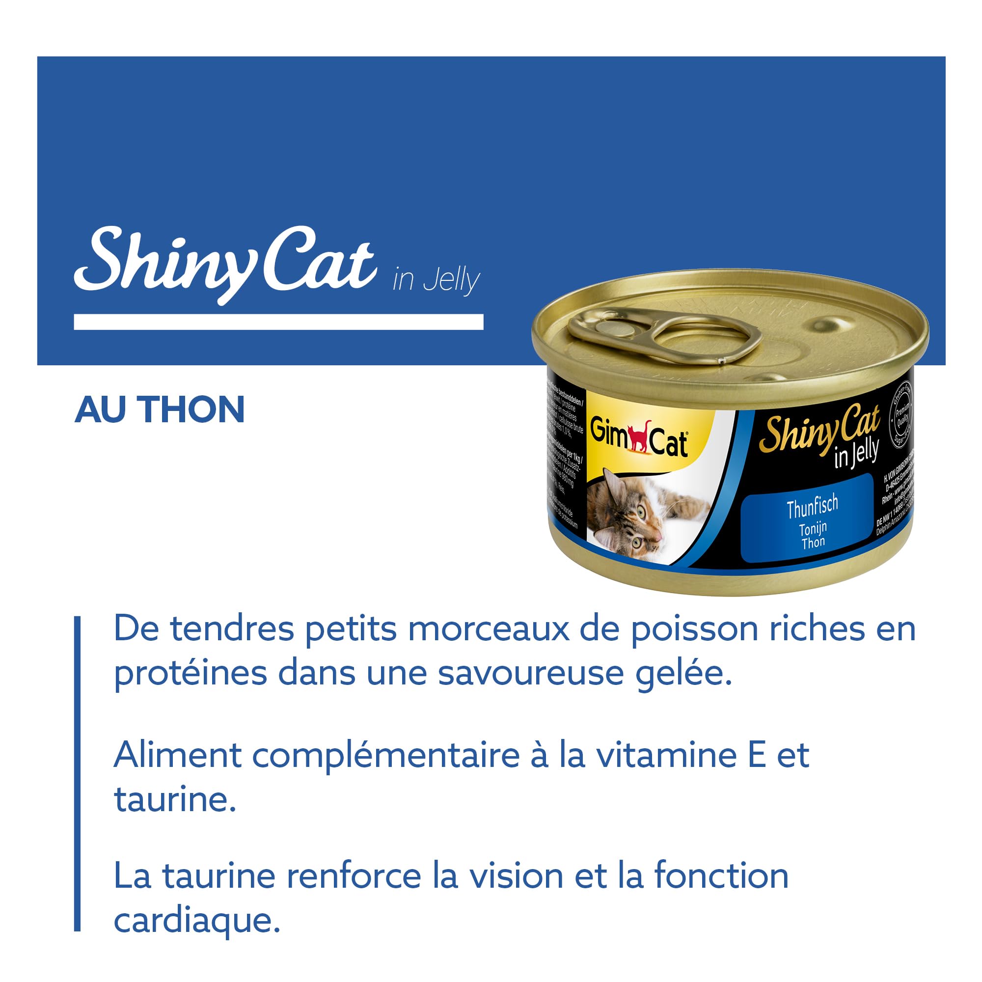 GimCat ShinyCat in Jelly Thon - Nourriture humide pour chats au poisson et à la taurine - 48 boîtes (48 à 70 g)