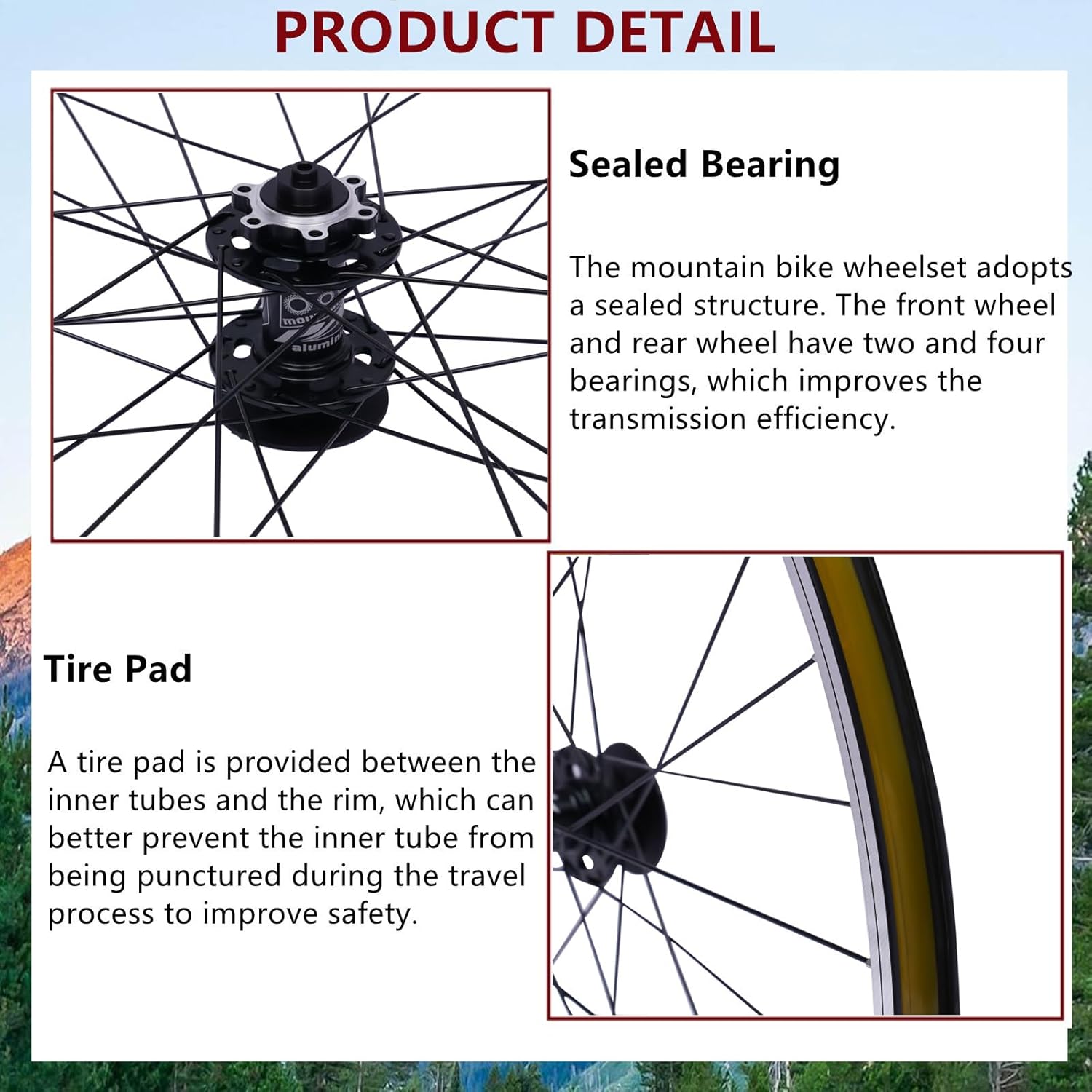 Mountain Bike Wheelset Front+ Rear 29" Aluminum Alloy Rim Double Six-Hole Disc Brake MTB Wheelset with Quick Release Lever Spokes Wheels Black Bike Wheels(Load Capacity 441 lbs)