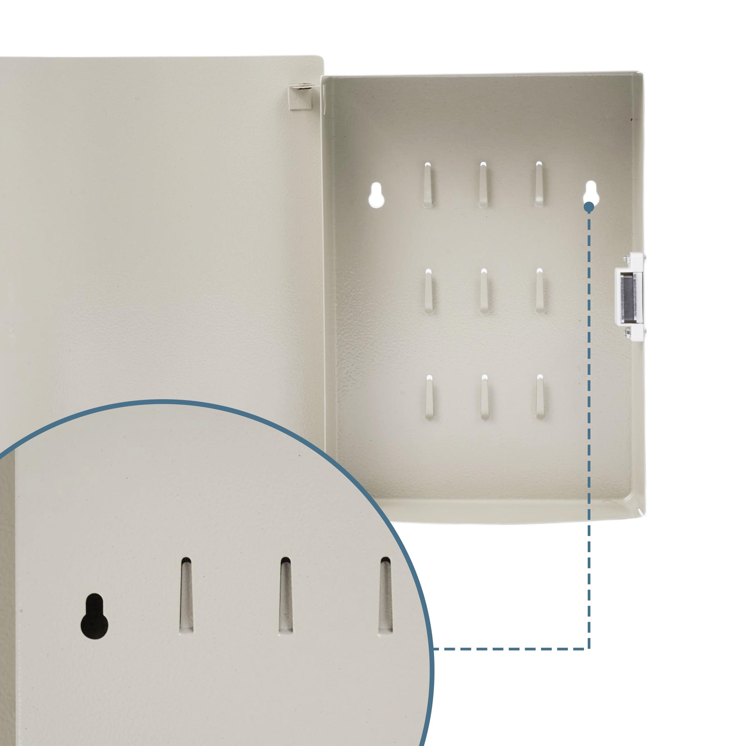Relaxdays Portachiavi, con sportello, 9 Ganci, Simbolo Chiave, HLP: 24x21x6,5 cm, Chiusura Magnetica, Bianco