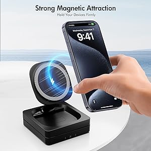 Magnetic Wireless Charger for iPhone: 3 in 1 for Travel 15W Fast Charging Pad Foldable for iPhone 17 16e 16 15 14 13 12 Pro Max - for Apple Watch Ultra and AirPods Series Magnet Multiple Devices,Black