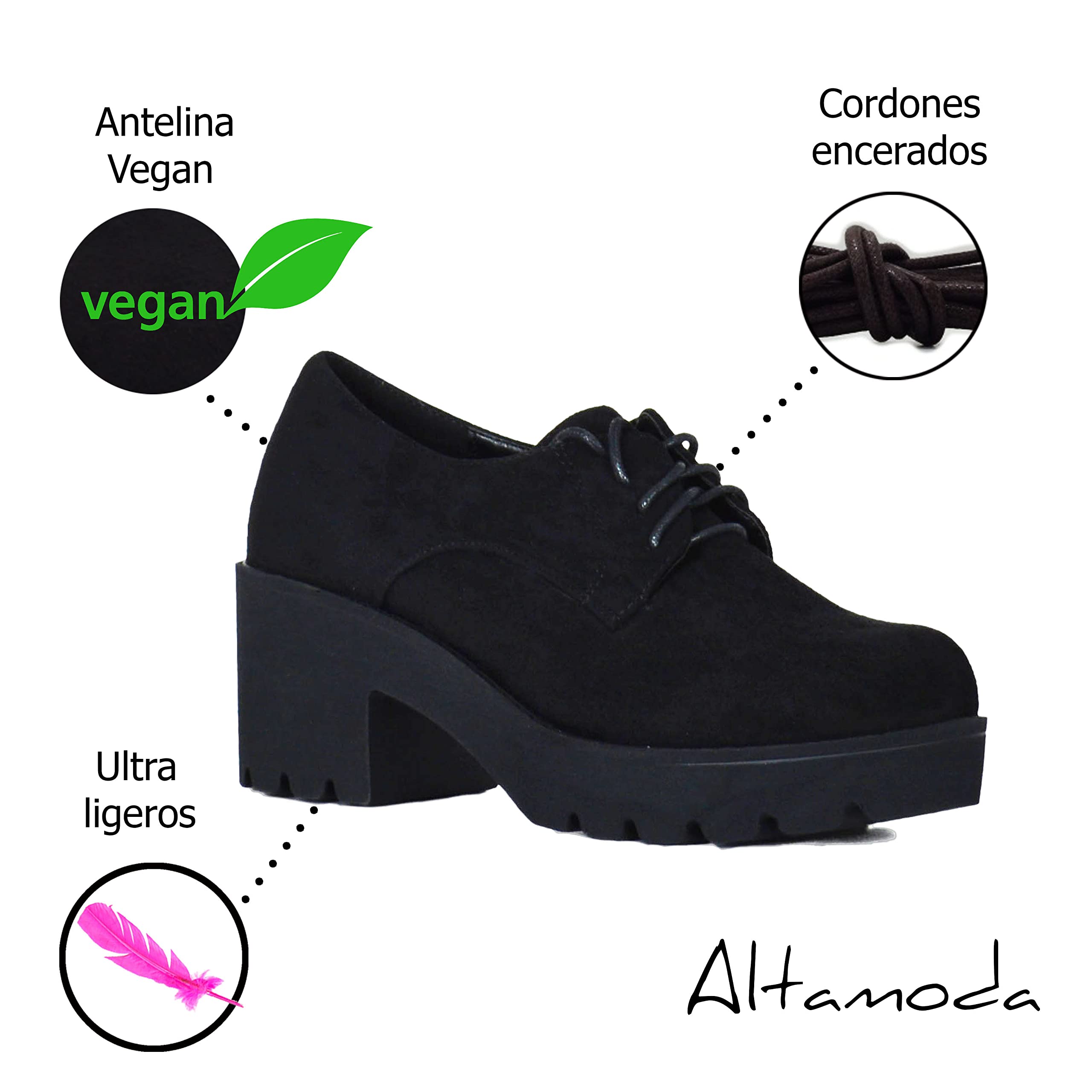 Altamoda Zapatos de Mujer Blucher con Plataforma y Cordones de Ante