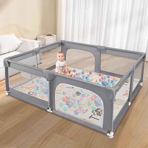 Miniatura 2 de Sour Lemon Corralito para bebés con tapete de juego, 79 x 71 pulgadas, corralito extra grande para bebés y niños pequeños, corral de juego con valla