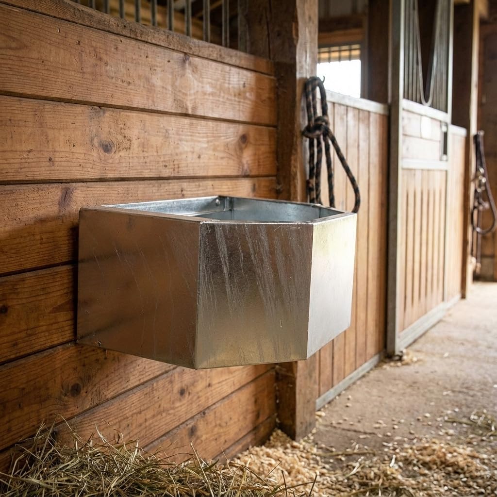 Suinga Comedero de Pared Galvanizado para Caballos 8 litros, 50x37x21 cm - Alimentador para Caballo