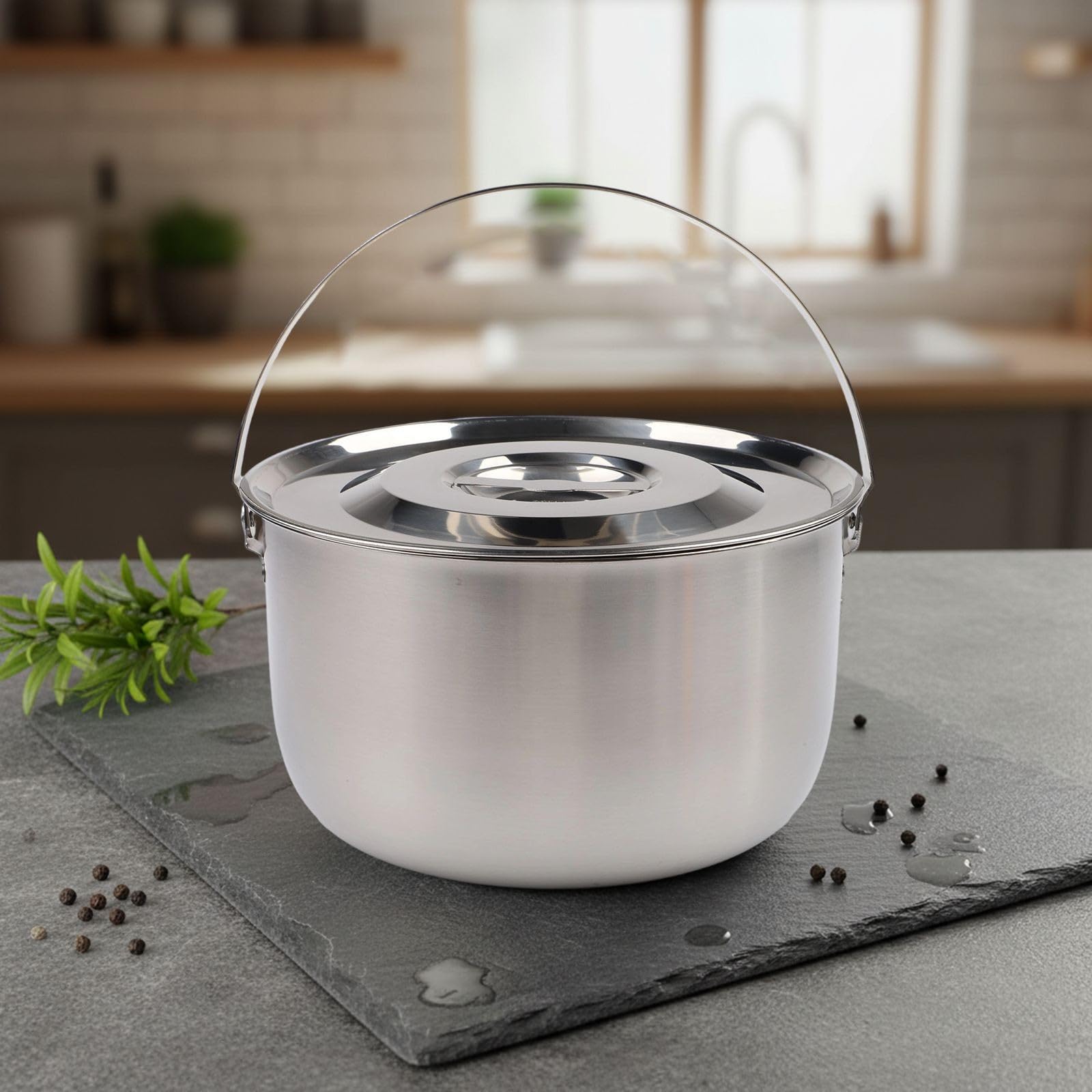 Whychstore Olla de camping de acero inoxidable, cacerola de cocina al aire libre con tapa y asa para senderismo, picnic, hogar, cocina, 1,4 L