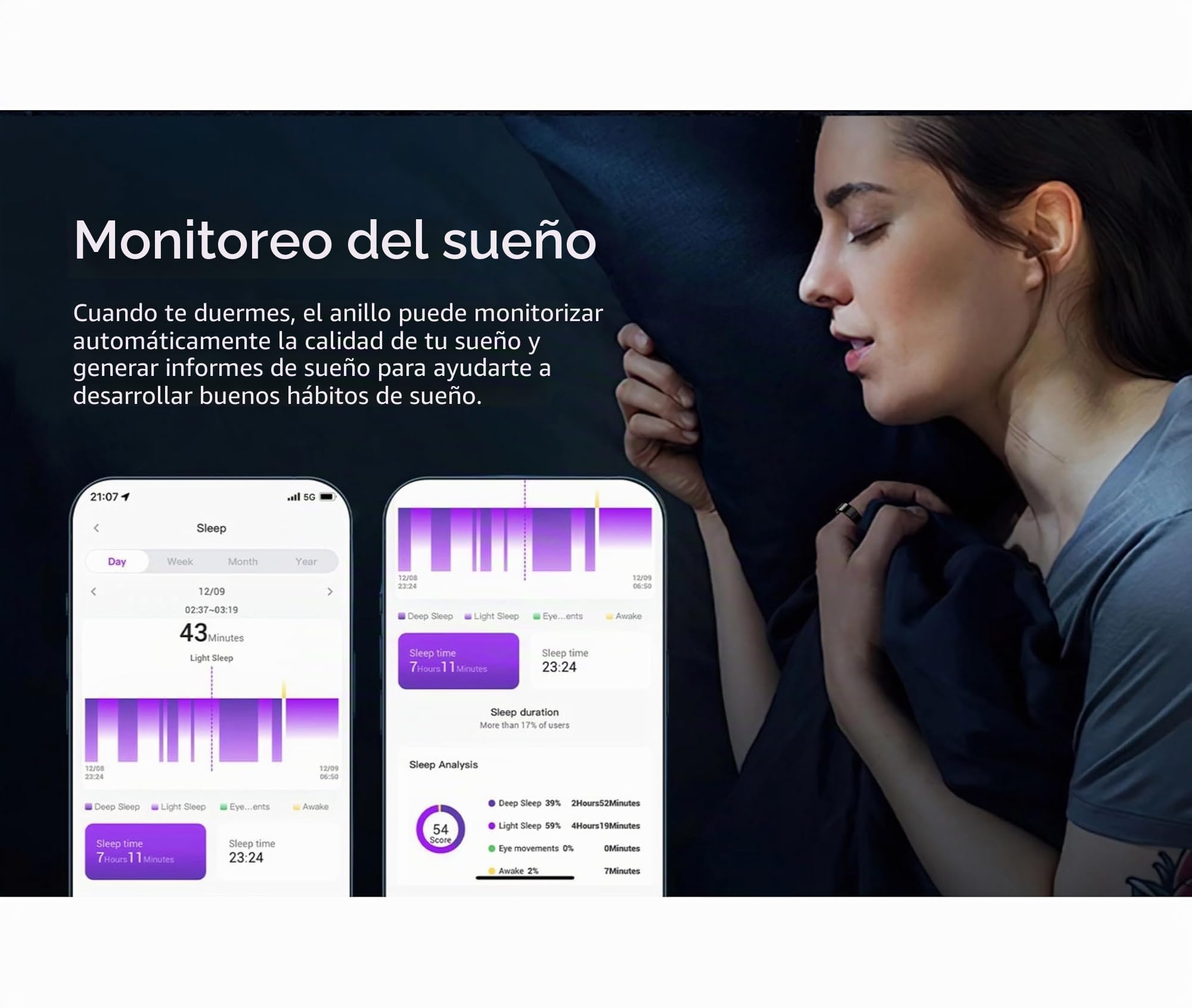 Smart Ring Health Tracker, Touch Control Fitness Anillo con Pantalla de Visualización de Color, Anillo de Salud Inteligente de Acero Inoxidable IP68 para Monitoreo del Sueño de la (#8) (#9) (#10)