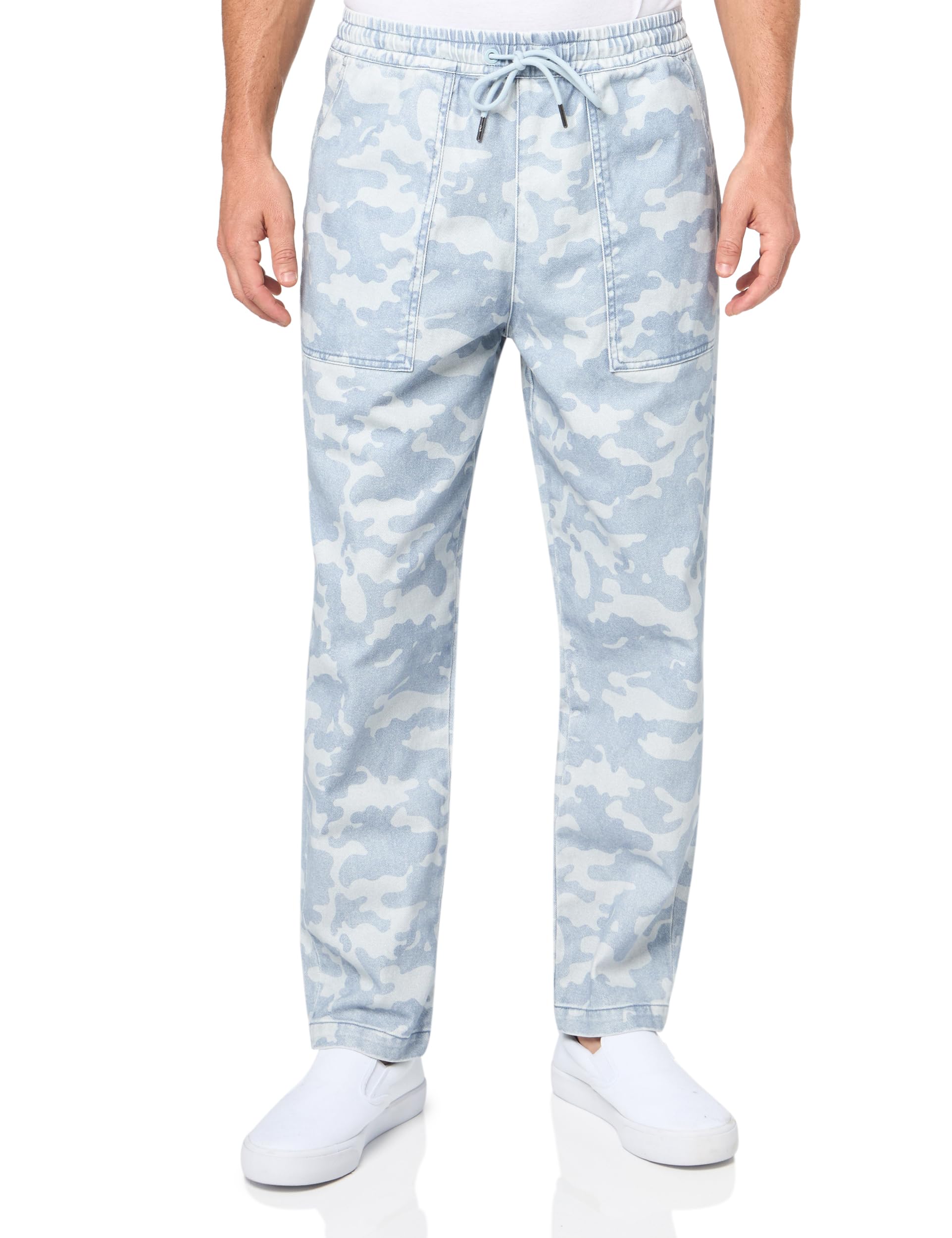 Armani Exchange Mens Non Stretch Cotton Camo Denim Drawstring Trouser Pants Celestial