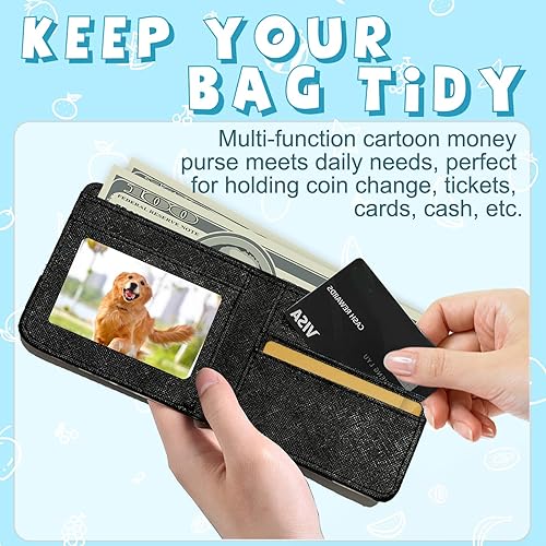 Miniatura 4 de Bonita cartera de cuero para mujer y niña, doble pliegue, tarjeta de crédito, billetera cero, adecuada para carteras de hombres y mujeres, Cartera