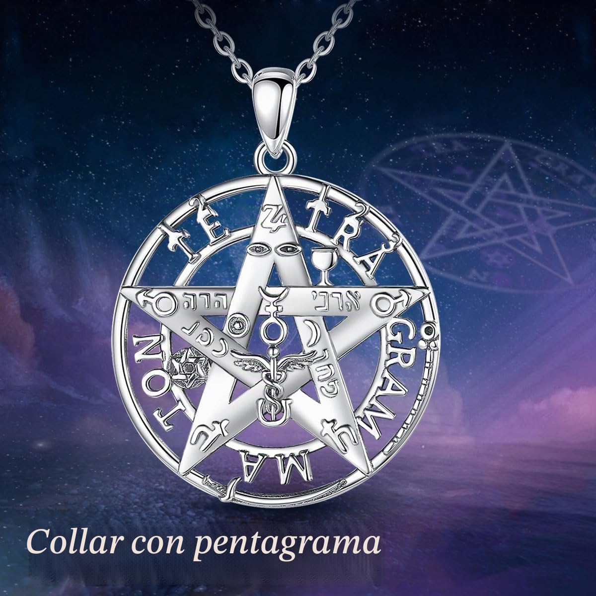 CELESTIA Colgante Tetragramaton Plata de Ley 925 Collar Mujer Hombre Joyeria Bruja Amuletos de Proteccion Regalos Supernatural