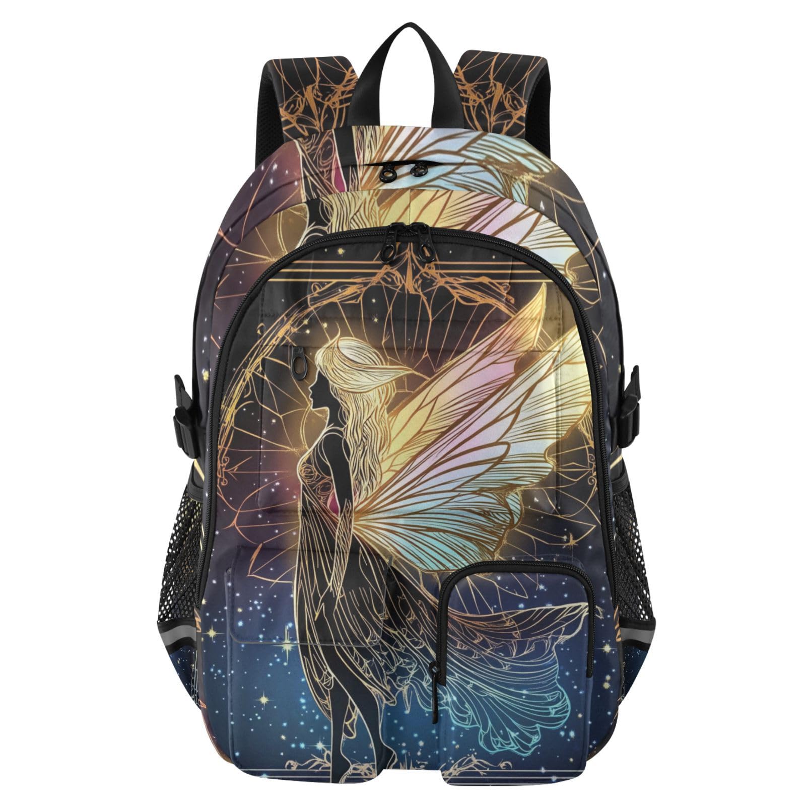 Sac à dos de voyage pour femme et homme - Motif fée fluo - Pour l'école, l'université - Sac à dos d'ordinateur léger et décontracté de 44,5 cm