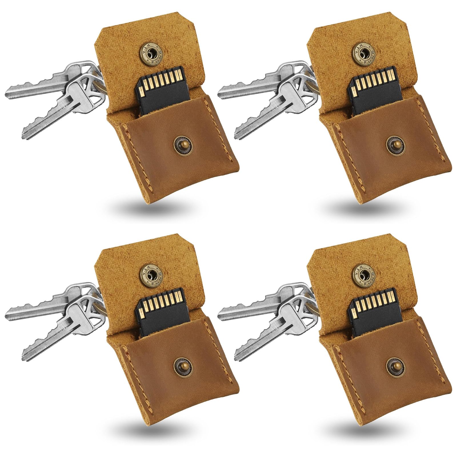 Jack&Chris SD-Kartenhalter aus echtem Leder, Schlüsselanhänger, Anti-Schock, Anti-Staub-SD-Karten-Hülle, tragbares Kamerazubehör für SD CF CFexpress Micro SD Nano SIM und Micro-SIM-Karten, Gelbbraun
