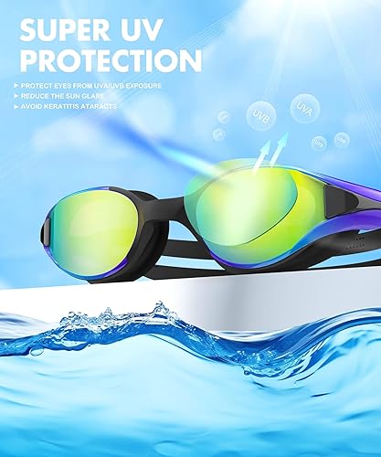 Miniatura 6 de NSSIW Gafas de natación para adultos gafas de piscina para hombres y mujeres con protección UV400 antivaho sin fugas, paquete de 3