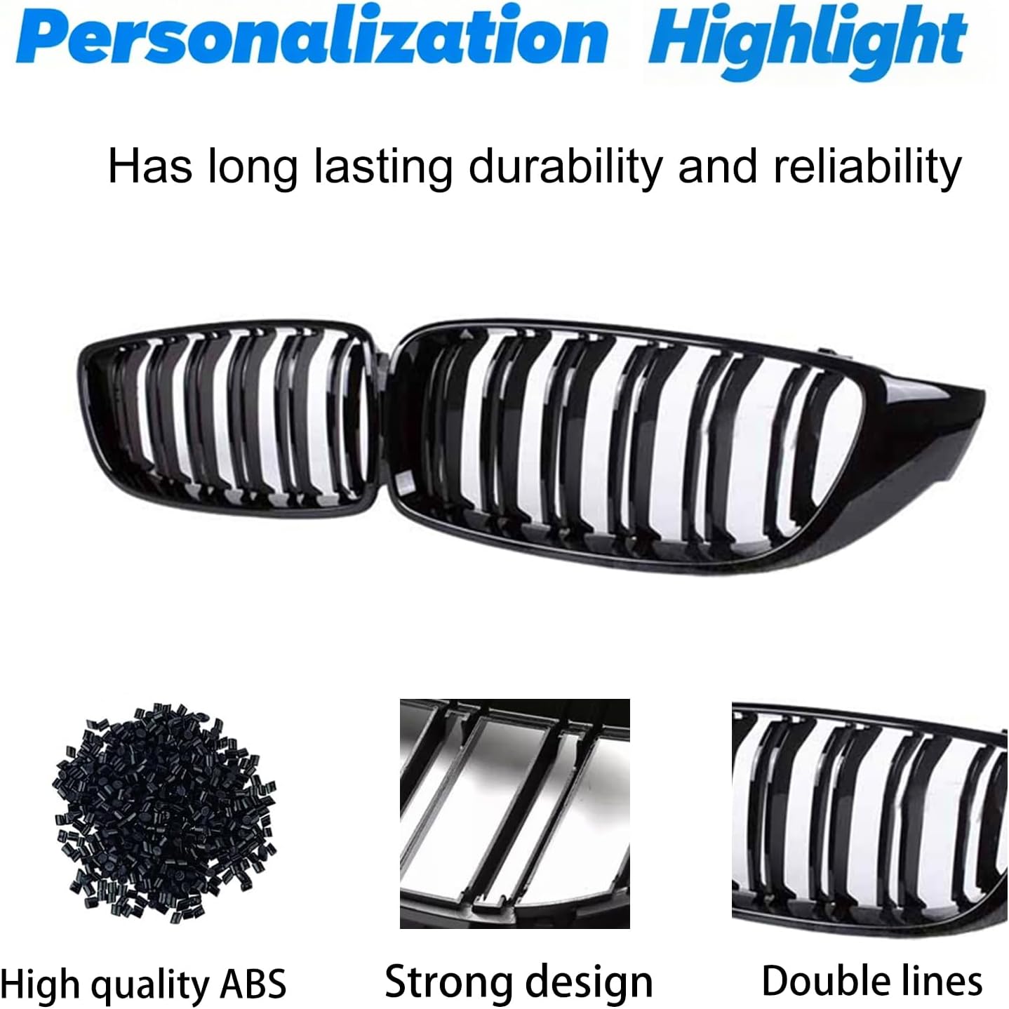 F32 Grill Front Kidney Grille Replacement Compatible with 2014-2020 4 Series F32 F33 F36 428i 430i 435i 440i 2015-2019 F82 F83 M4 3 Series F80 M3 (Double Slats Gloss Black)