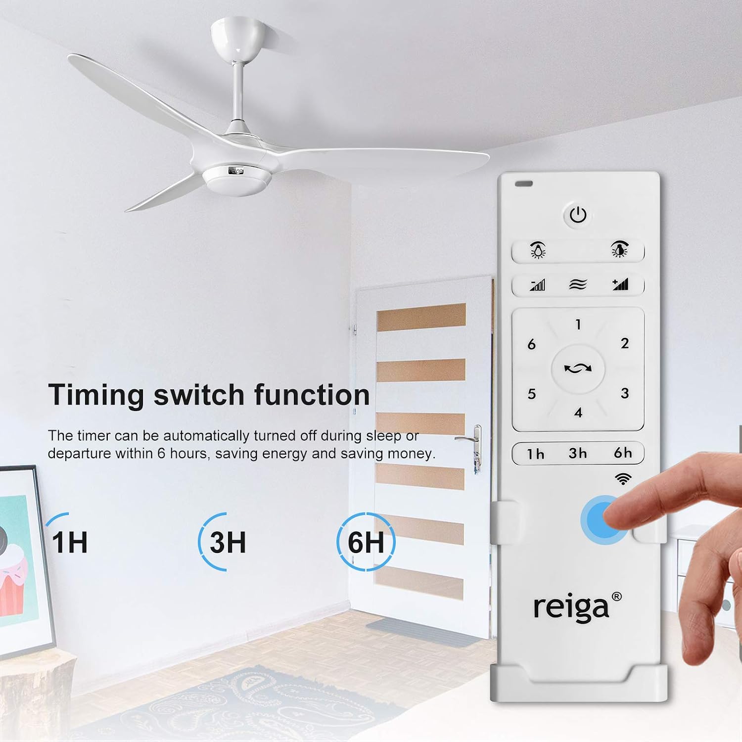 Crazy Deals reiga 52-in Bright White Ceiling Fan with Dimmable LED Light Kit Remote Control Modern Blades Reversible DC Motor, 6-speed, Timer