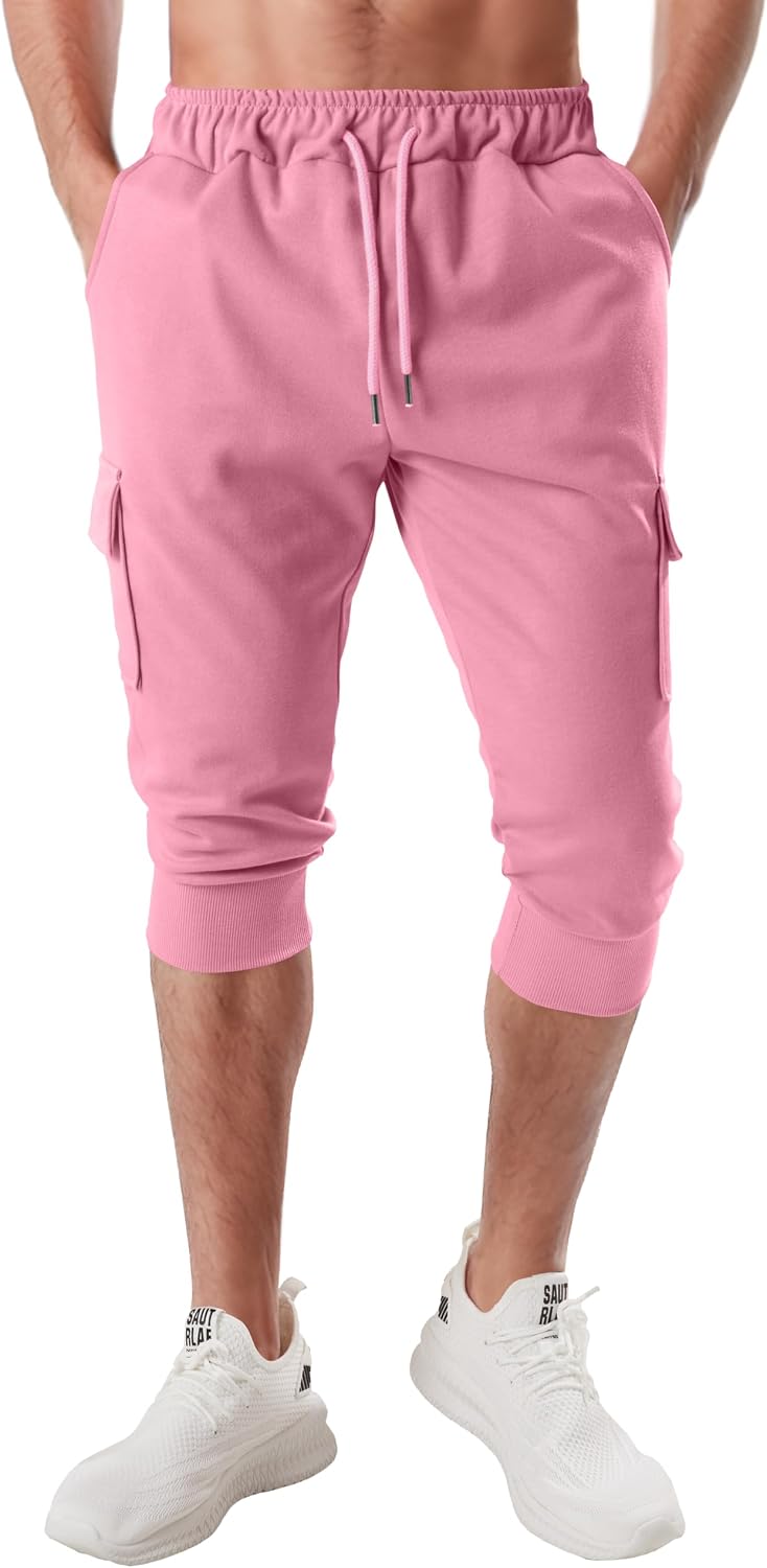Ohoo Men's 3/4 Capri Joggers Pants Slim Fit Lightweight Yoga Running Workout Active Pants Casual Wear