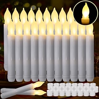 Remagr 24 Pcs Flameless LED Taper Candles 6.5' Battery Operated Floating Candles Dripless LED Handheld Taper Candlesticks Hanging Window Candle Rubber Ring for Wedding, Halloween, Xmas Decor