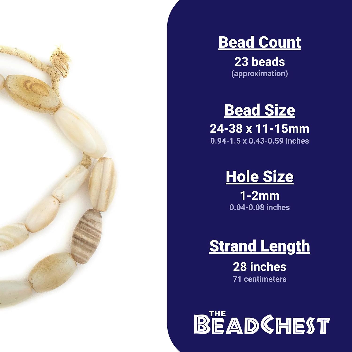 The Bead Chest Old Nigerian White Agate Beads 11-15mm African Oval Gemstone 28 Inch Strand Handmade