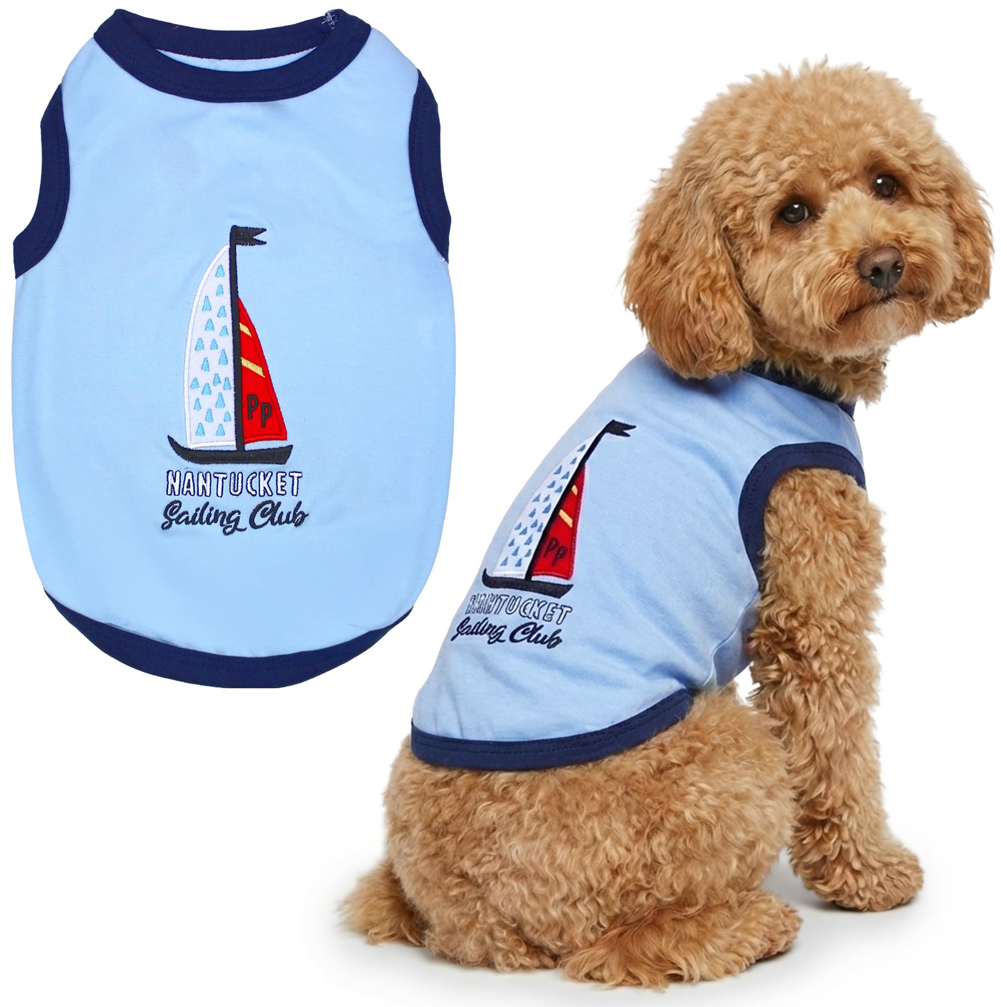 T-shirt pour chien Sailing Club brodé 100% coton de qualité L