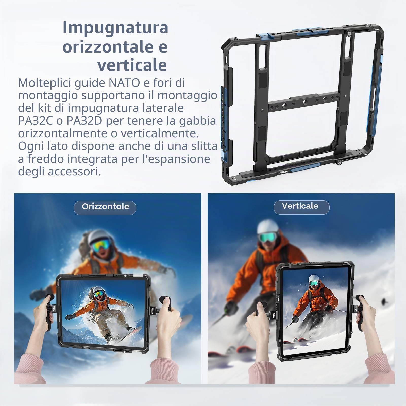 Nitze iPad Cage, Gabbia per iPad Pro 13" M5/M4, iPad Air 13" M4/M3/M2, iPad Pro 12.9" 6/5/4/3 Generazione e Altri Tablet da 11.5" a 13" - T-TC02A