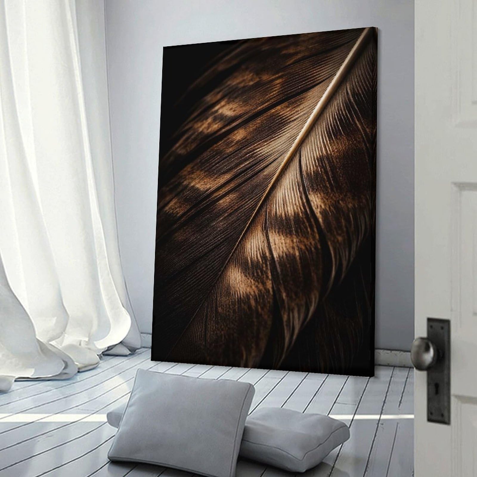 Close-up of A Feather Canvas Wall Art, 08x12inch(20x30cm), for Living Room, Bedroom, Office Or Hallway, Versatile Wall Decor for Many Rooms