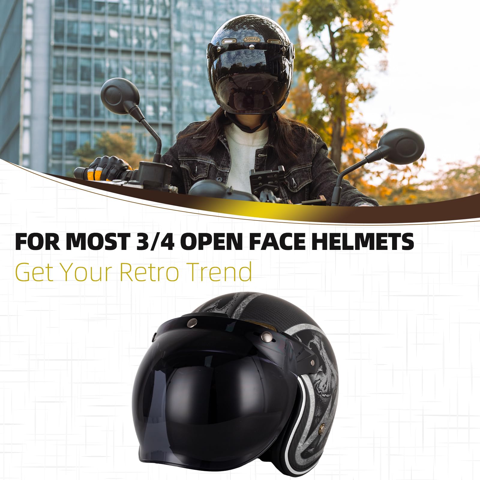 Amazon.com: Soman 3 Snap Bubble Visors, Snap On Bubble Face Shield 3 Snap Compatible with Motorcycle 3/4 Open Face Helmets (Blue) : Automotive Amazon.com: Soman 3 Snap Bubble Visors, Snap On Bubble Face Shield 3 Snap Compatible with Motorcycle 3/4 Open Face Helmets (Blue) : Automotive