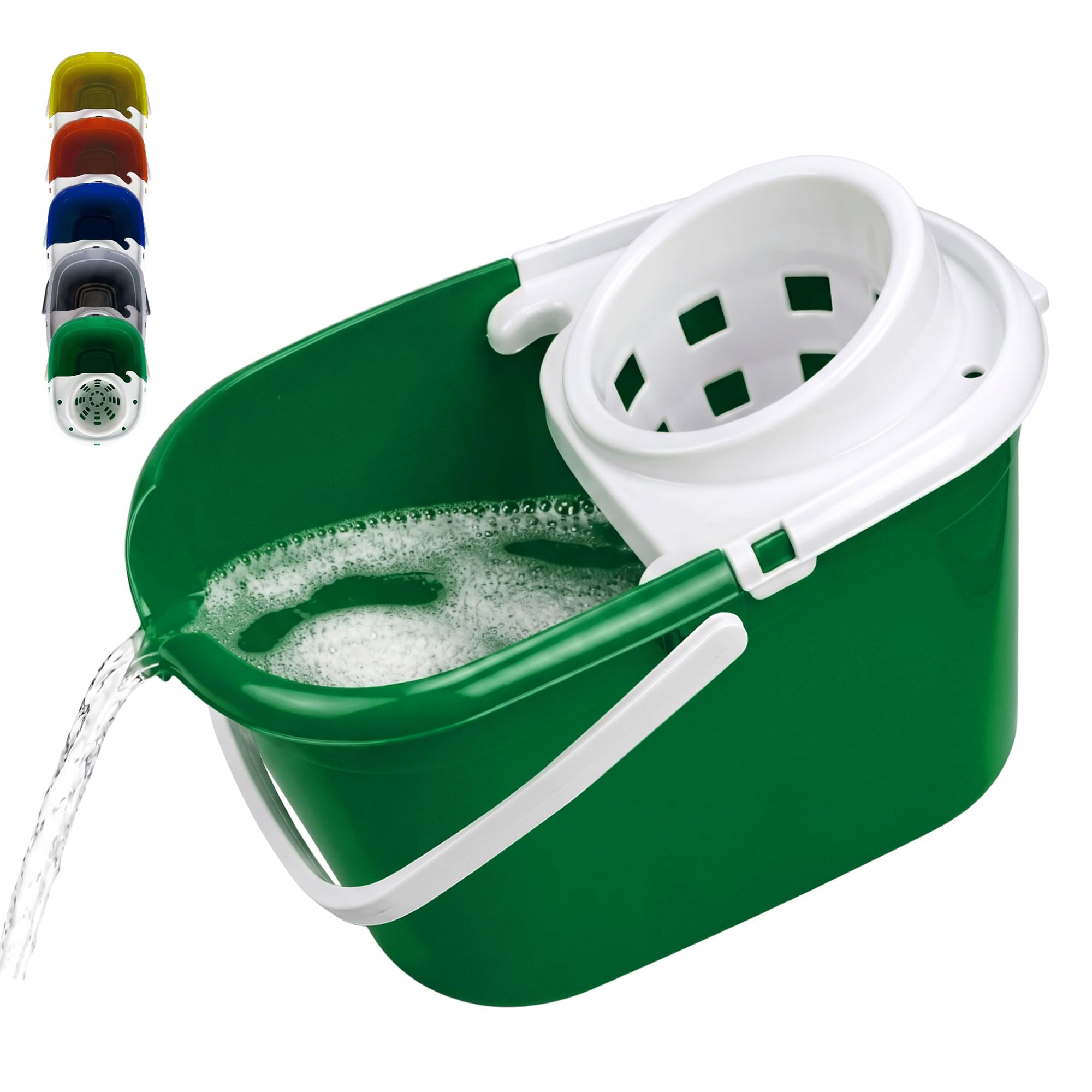 Colour Coded Mop Buckets − 12L Mop Bucket with Wringer and Easy Carry Handle for Domestic and Commercial Cleaning (Green)
