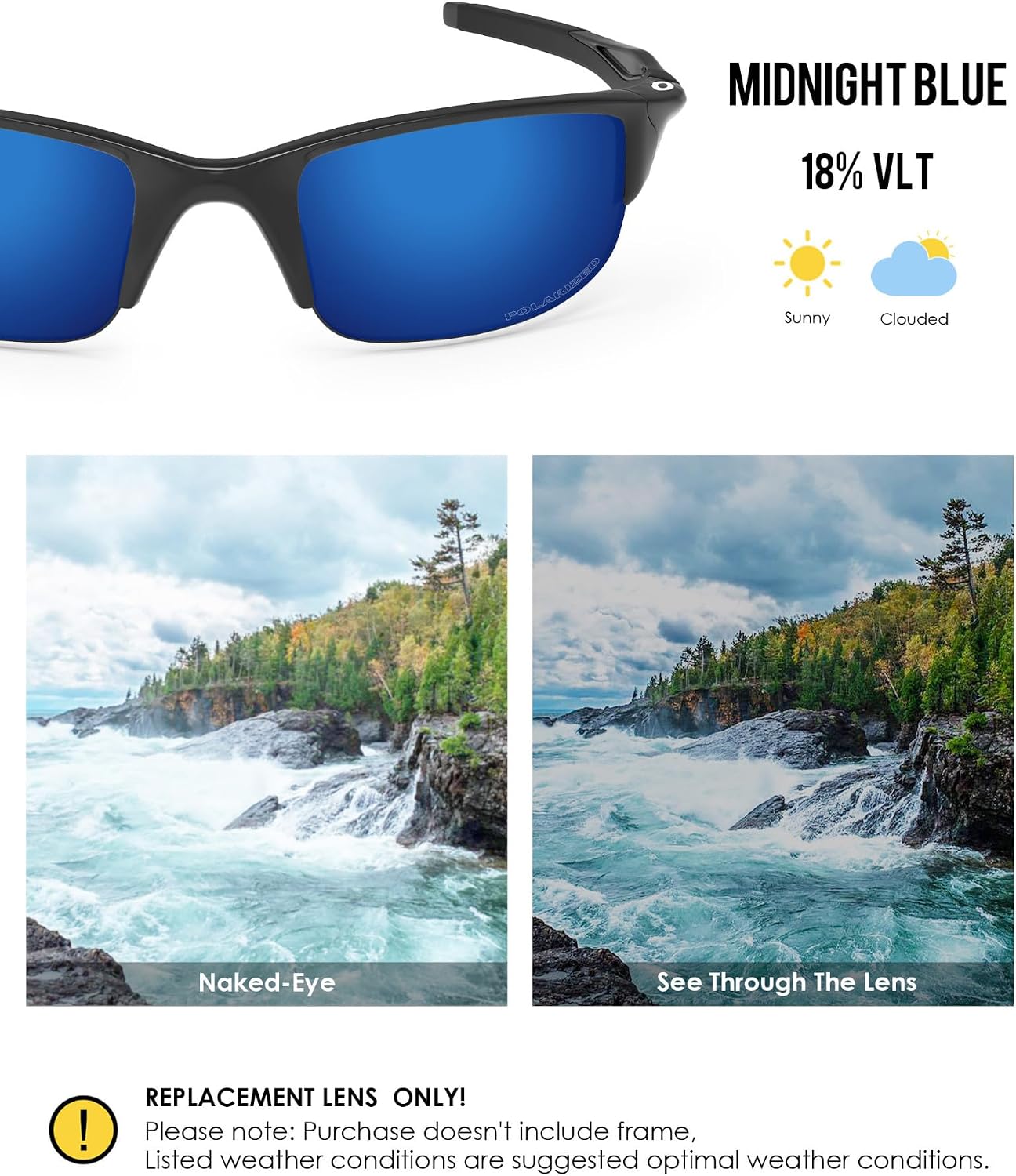 BLAZERBUCK Anti-salt Polarized Replacement Lenses & Sock Kit for Oakley Half Jacket 2.0 OO9144/Half Jacket 2.0 Asian Fit OO9153 - Midnight Blue