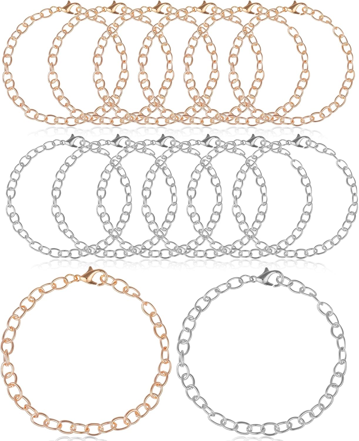 cobee 12 Pcs Charm Bracelet Chain, Metal Silver Chain Bracelet with Lobster Clasps for Women Bracelet Chain Bracelets Jewelry Making Crafts Supplies Men Gifts(Gold and Silver)