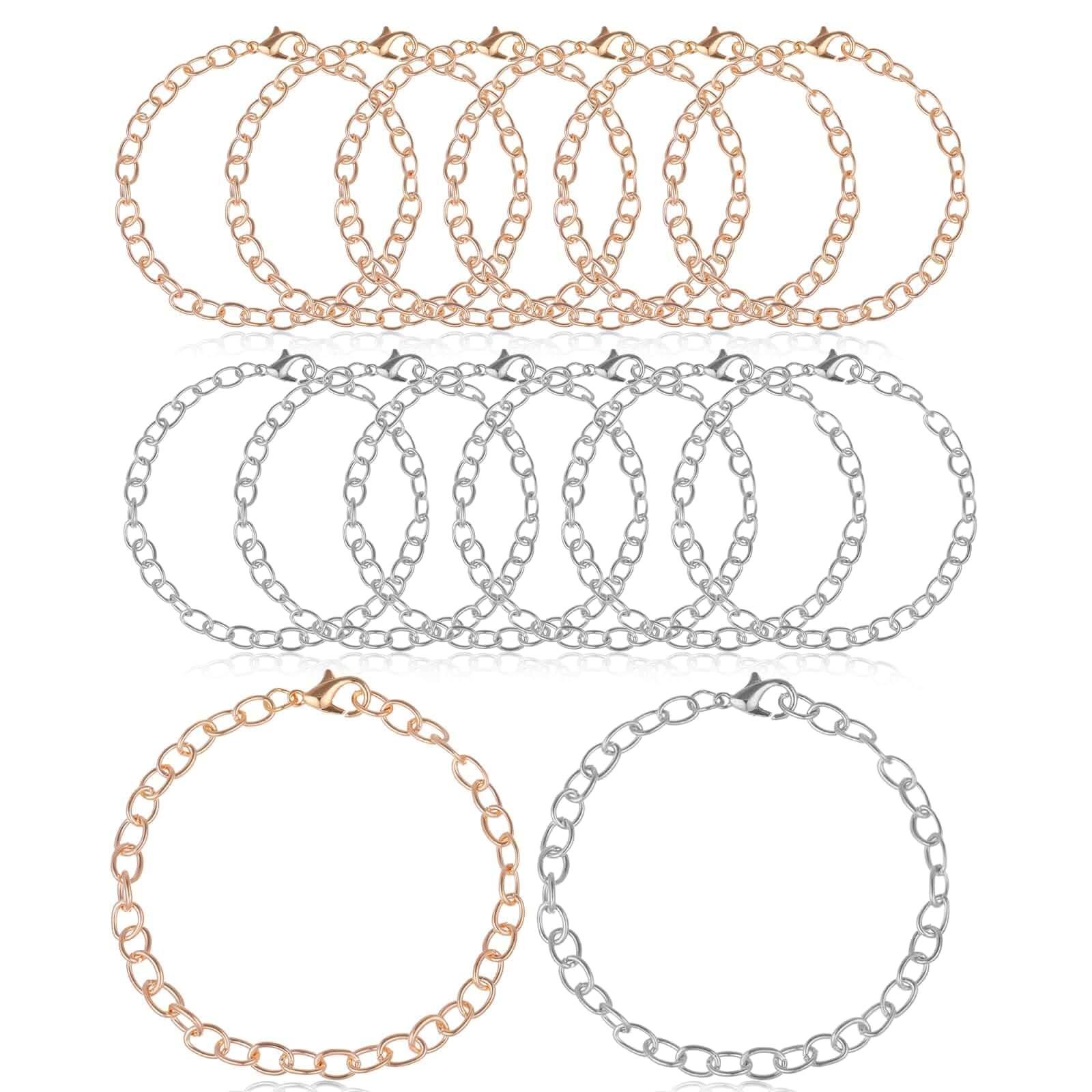 cobee 12 Pcs Charm Bracelet Chain, Metal Silver Chain Bracelet with Lobster Clasps for Women Bracelet Chain Bracelets Jewelry Making Crafts Supplies Men Gifts(Gold and Silver)