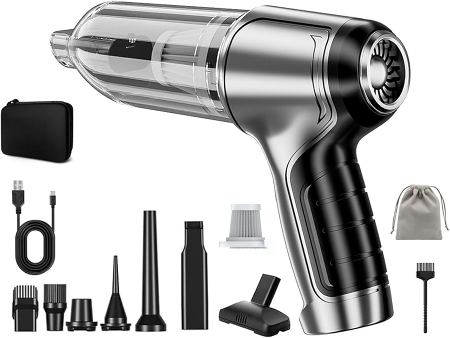 Car Vacuum Portable Cordless Air Blower Duster Mini Computer Keyboard Cleaner Handheld Pro Best Suction High Power Rechargeable 12000 pa Brushless Motor for Home Kitchen Office Window(Grey)