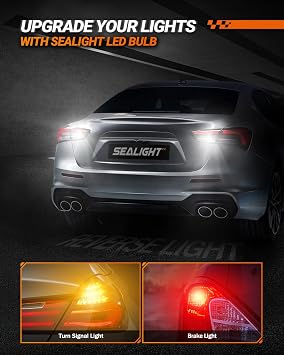 SEALIGHT 3157 LED Bulb Reverse Light, Brake Bulbs 1000% Brighter 6000K 1800LM Super Bright 3056 3156 3057 LED Bulbs with Projector Len for DRL Tail Brake Turn Signal Lights, White 2PCS