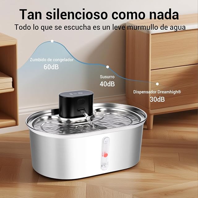 Foto 5 de 7 de Dreamhigh® 3,5L Fuente para Gatos Acero Inoxidable, 5000 mAh Inalambrica con Sensor de Movimiento