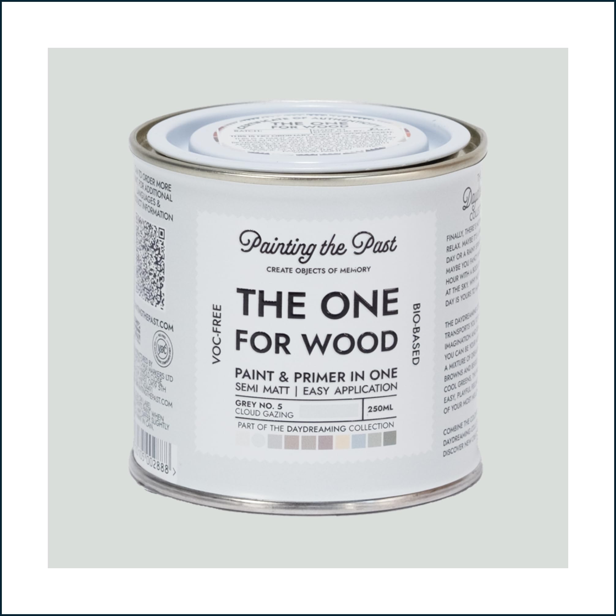 The One for Wood Paint & Primer 250ml Grey No. 5 Cloud Gazing | Semi Matt Finish, Bio-Based & VOC-Free Formula for Wooden Furniture & Surfaces | Durable & Easy Indoor Home Decorating