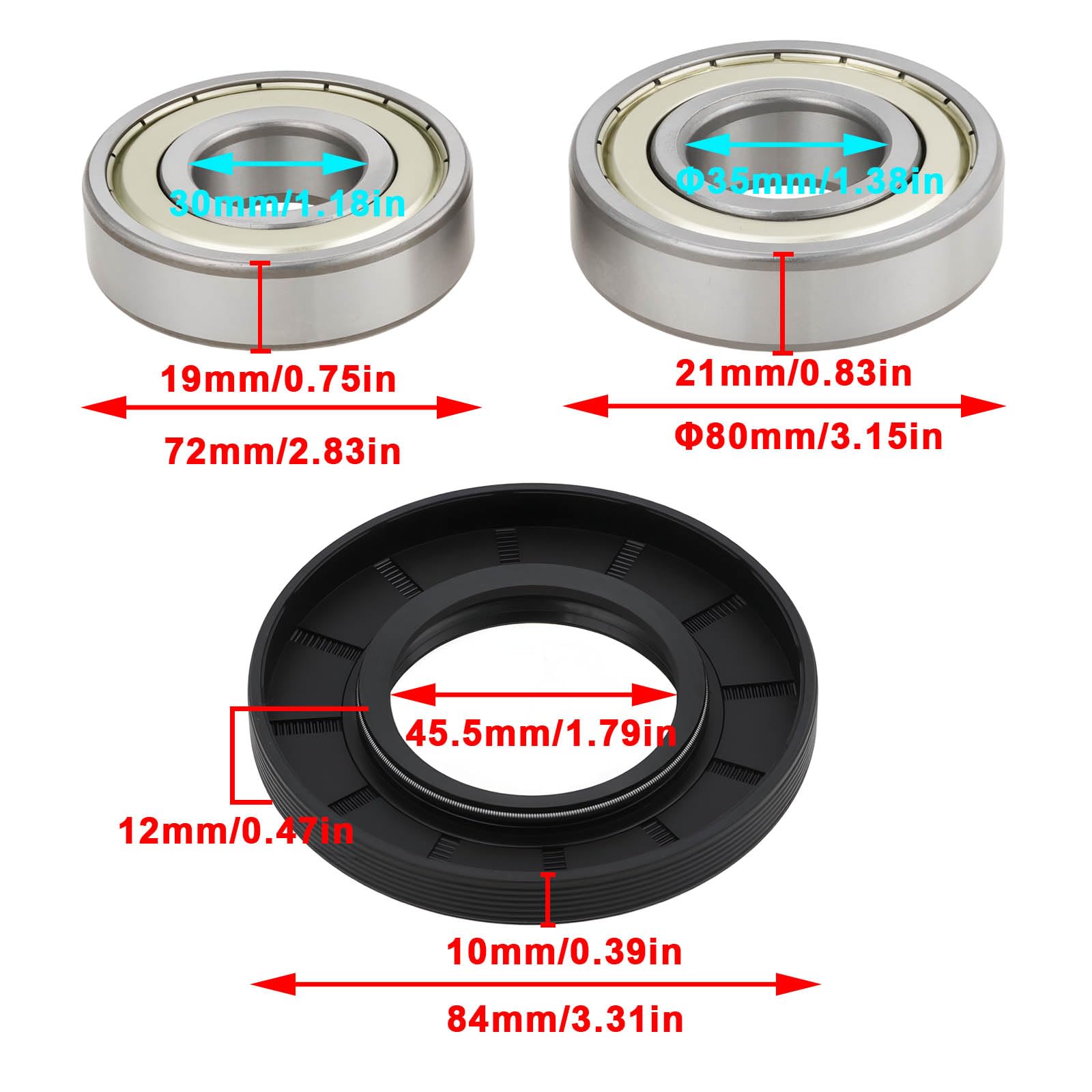 Kit de Rodamientos Y Sellos para Lavadora DC62-00156A 6601-002632 6601-002516 Compatible con Samsung WF45R6300AC/AP/AV/AW