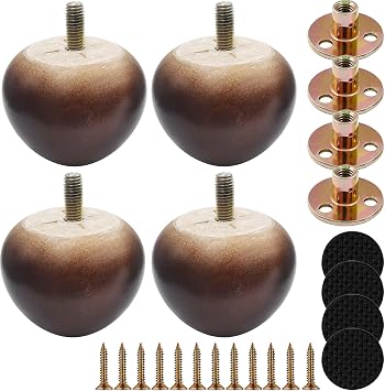 2 Inch Wooden Sofa Legs Solid Wood Furniture Replacement feet Walnut, Cabinet Legs/Desk/Sofa/Bookcase Foot DIY, with Mounting Plate & Screws Set of 4