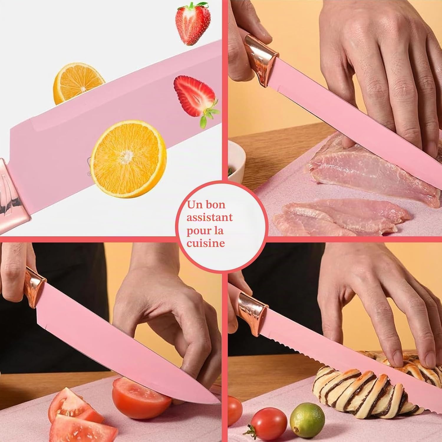 Silicone Kitchen Utensils Set of 19 Pieces Kitchen Utensils with Stand and Kitchen Knives for Kitchen Non-Stick Heat Resistant with Wooden Handle (Pink)