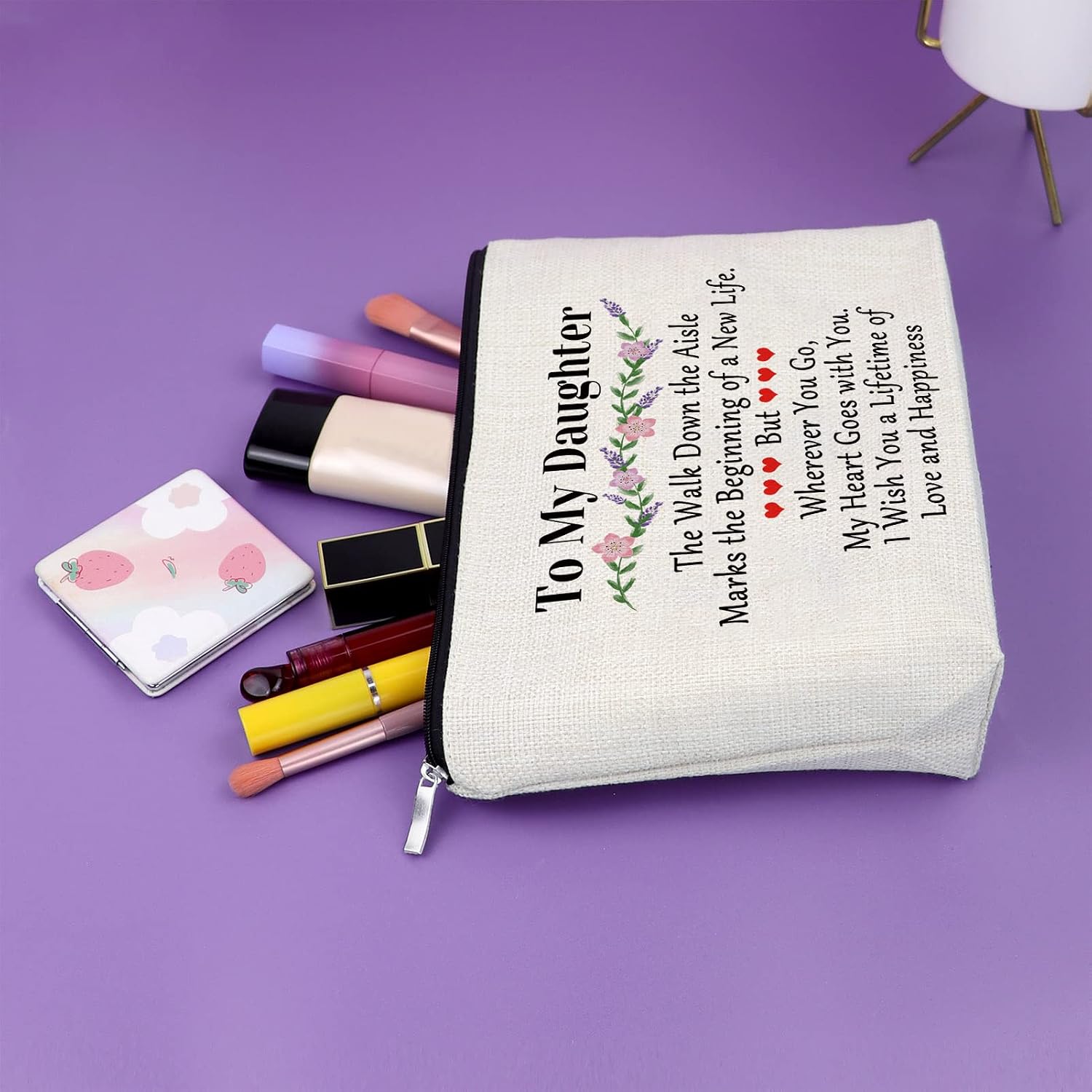 Sazuwu Daughter Wedding Gift from Parents Makeup Bag to My Daughter from Mom Bridal Shower Presents for Bride Cosmetic Bag Bachelorette Wedding Day Presents Travel Pouch image 5