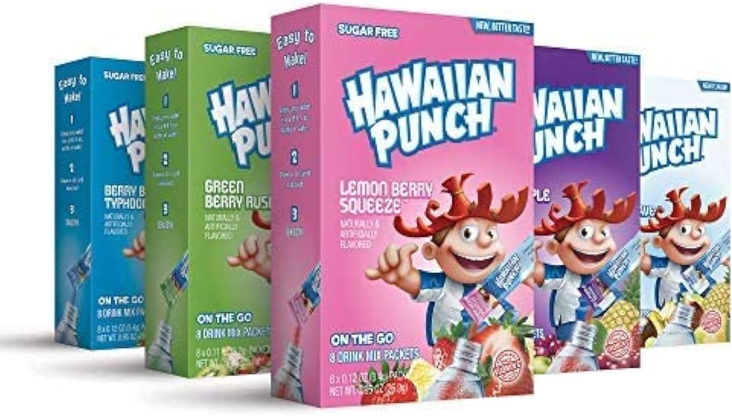 Hawaiian Punch, Paradise Variety Packโ Powder Drink Mix - (5 boxes, 40 sticks) โ Sugar Free & Delicious, Excellent source of Vitamin C, Makes 40 flavored water beverages