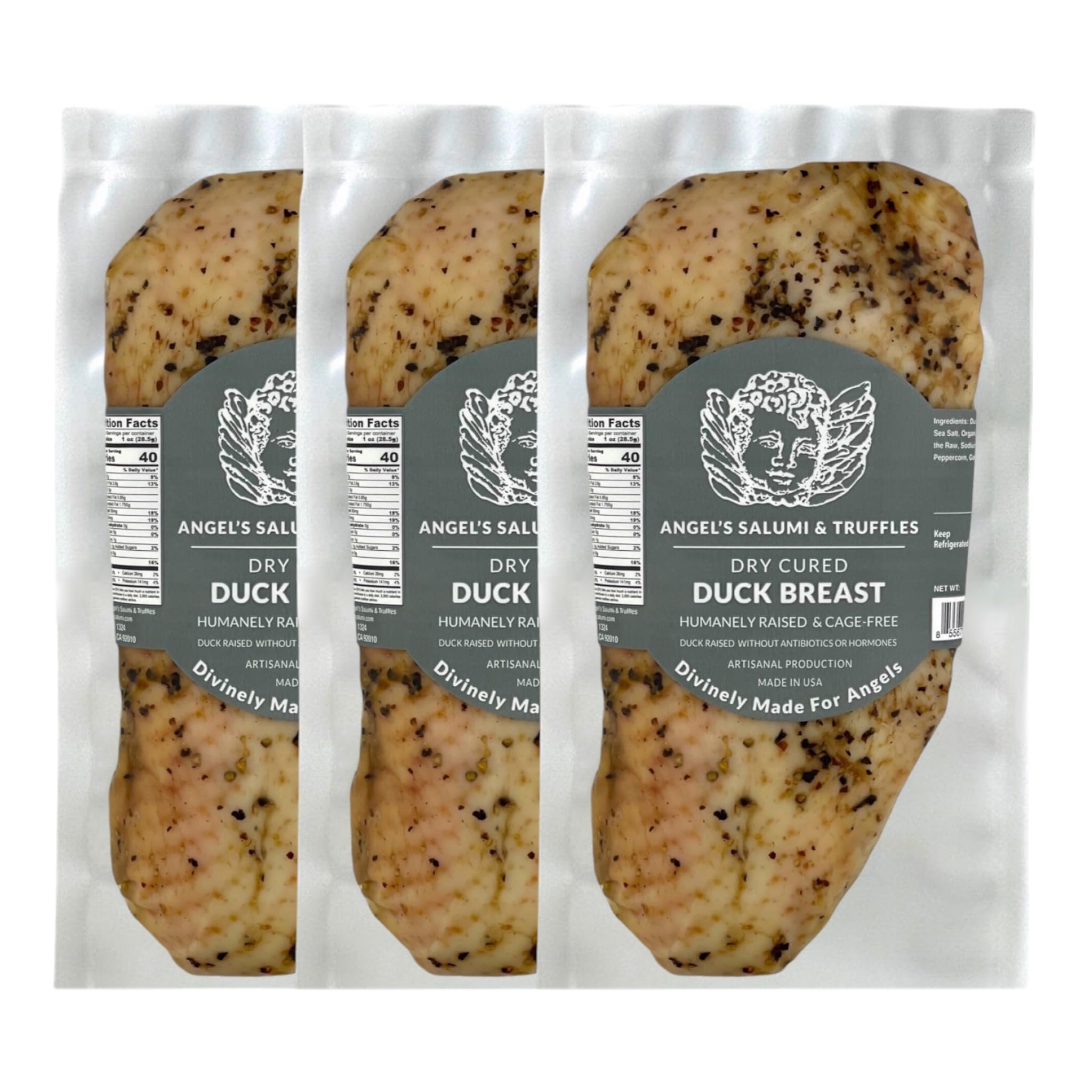 Angel's Salumi Dry-Cured Duck Breast "Prosciutto" – 10.5-12oz Gourmet Artisanal Charcuterie – Humanely Raised, Antibiotic & Hormone-Free, Vegetarian Fed, Phosphate-Free (10.5-12oz (Pack of 3))