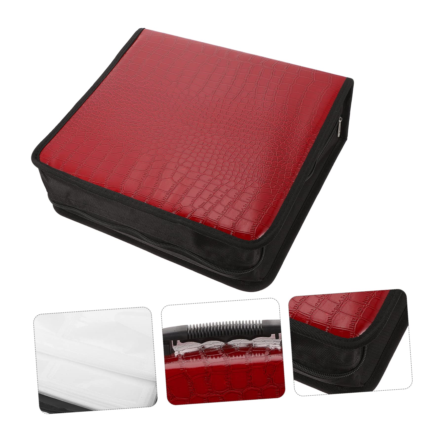 Ciieeo Capacité Pochette Grosse en PU Pièces CD 200 Rouge