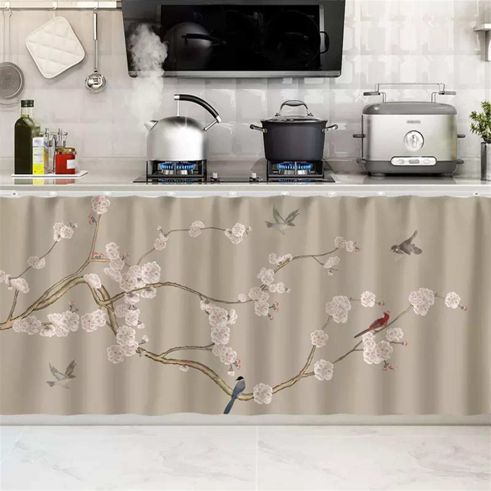 SK Studio Short Curtains for Kitchen, Cabinet Shelf Dust-Proof Blackout Tier Cafe Curtain Under Sink Skirt for Bathroom Laundry Room Style 7, 31.5" W x 31.5" H