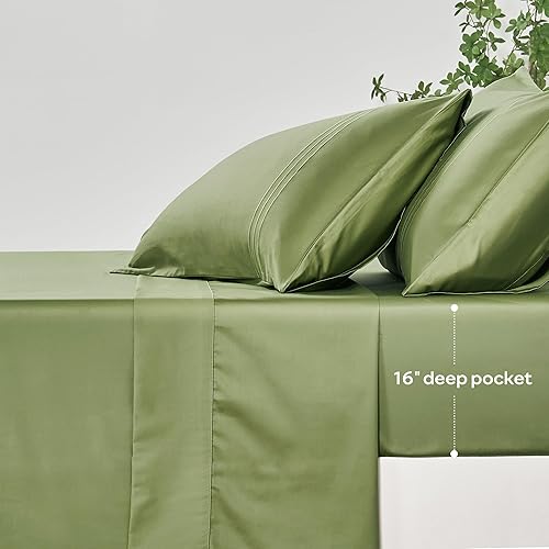 Miniatura 3 de JELLYMONI Juego de sábanas de color verde aguacate tamaño King  Sábanas para cama King Size, sábanas suaves y refrescantes, 4 piezas de ropa de cama