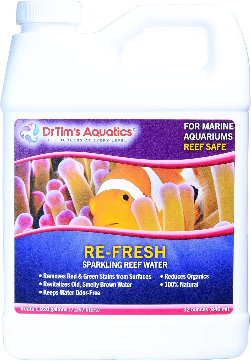 DrTim’s Aquatics Reef, Nano and Sea Horse Aquaria RE-Fresh for Natural Fresh Sparkling Water – For Fish Tanks, Aquariums – Reduces Organics, Preserves Clean Waters, Odor Free – 100% Natural – 32 Oz.