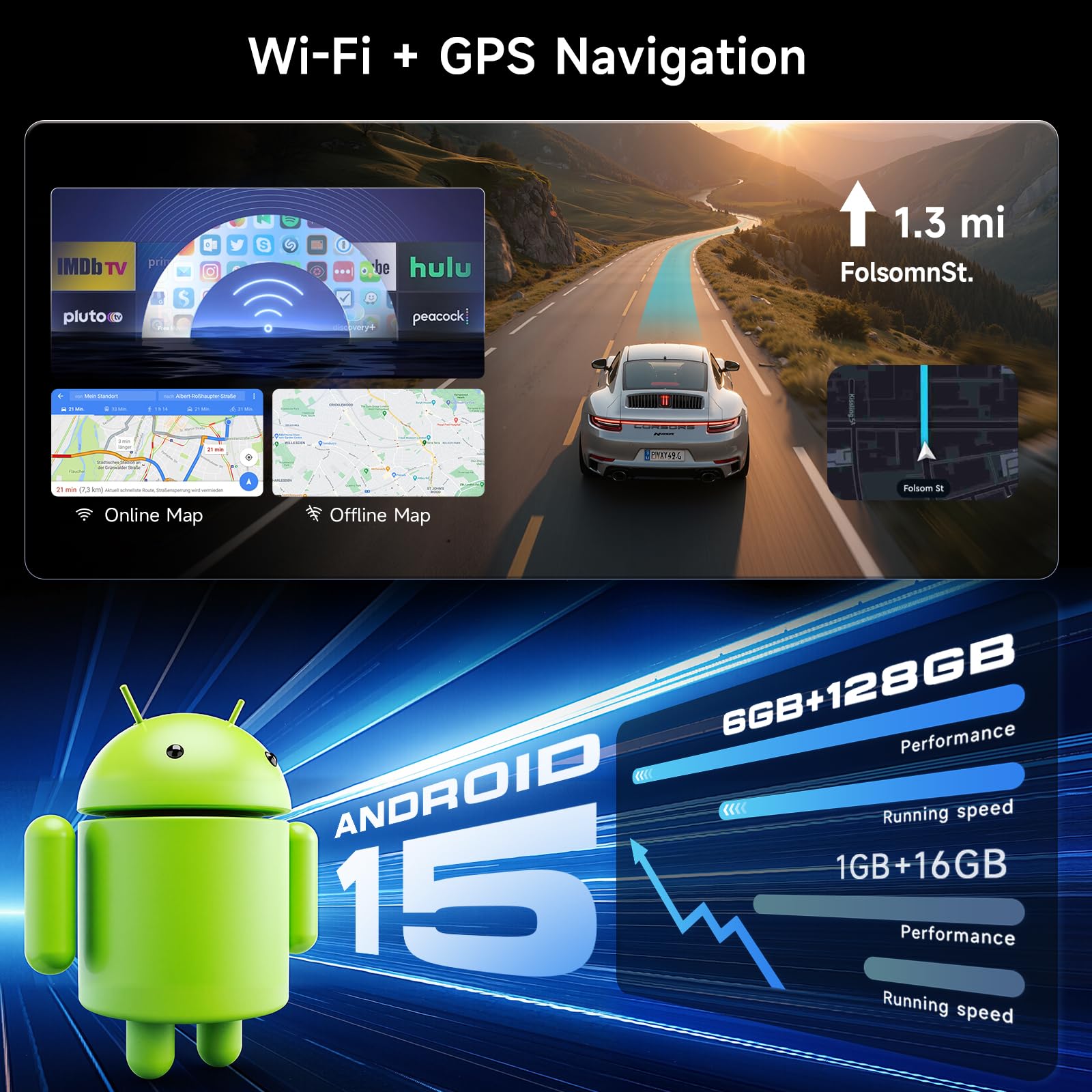 Hodozzy 6G+128GB Android 15 Autoradio 1 Din Schermo a Scomparsa con Carplay Wireless Android Auto, 7 Pollici Touchscreen Ribaltabile GPS Radio con WIFI, Bluetooth, FM/AM/RDS, DSP, Schermo Diviso, USB
